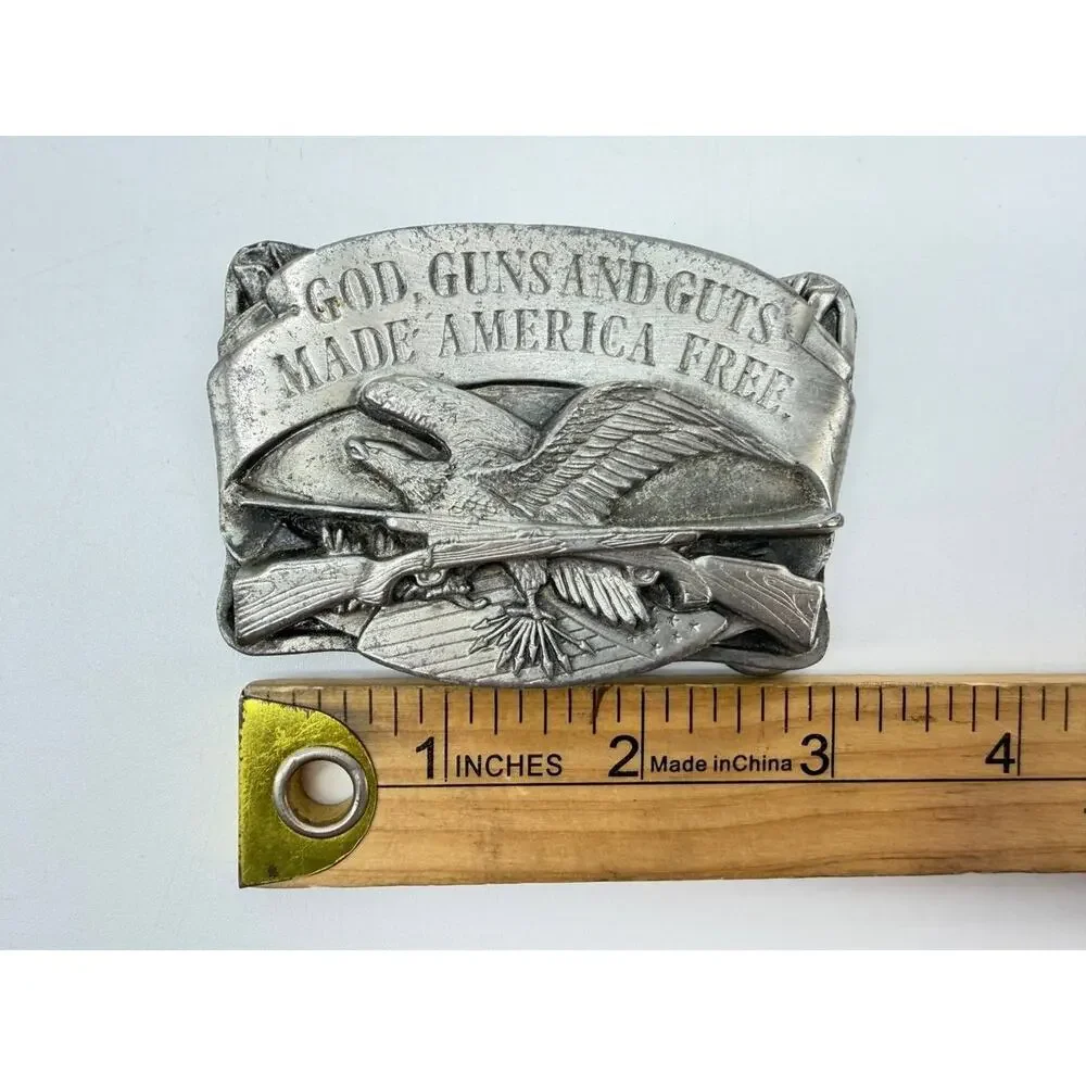 Vintage 1983 Siskiyou God Guns And Guts Belt Buckle Eagle Rifle USA